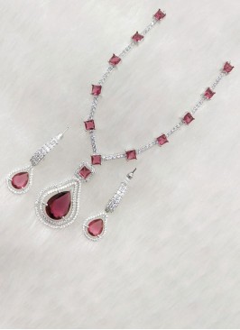 Precious American Diamond Maroon Necklace Set