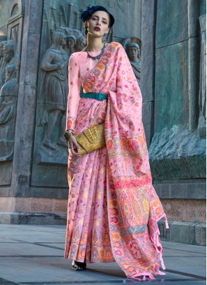 Traditional Pink Pashmina Silk Saree