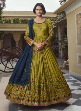 Mehndi Green Floor Length Anarkali Dress With Dupatta