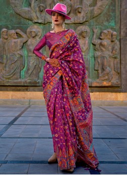 Dark Magenta Pashmina Silk Saree With Woven Work