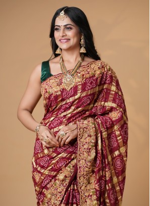 Pure Chanderi Silk Bandhani Gharchola Saree