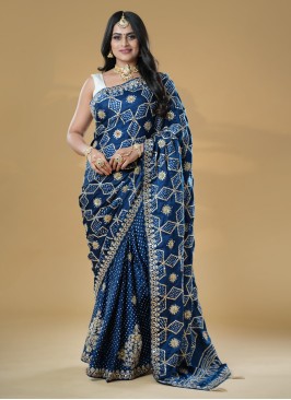 Dark Peacock Blue Pure Gajji Silk Saree