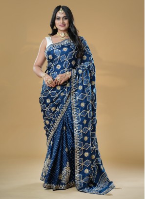 Art Silk Digital Printed Saree in Blue | Party wear sarees, Fancy sarees,  Designer silk sarees