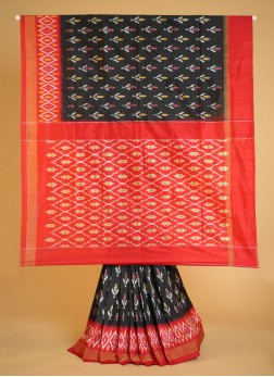 Pure Silk Black And Red Saree With Patola Work