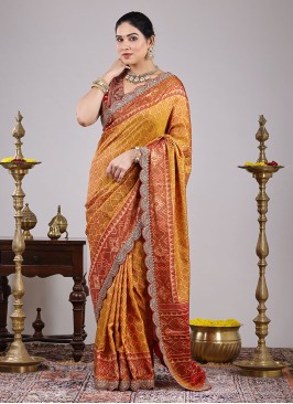 Pure Silk Mustard Yellow Patola Woven Saree