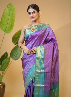 Purple And Green Kanjivaram Silk Classic Saree