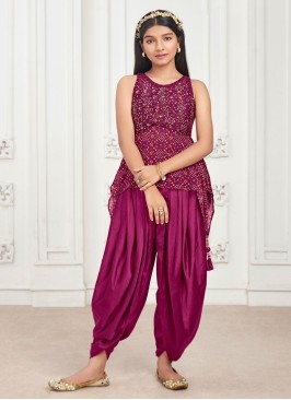 Purple Bandhani Printed Dhoti Style Salwar Suit