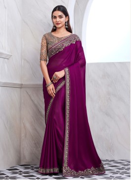 Purple Color Chiffon Silk Contemporary Saree