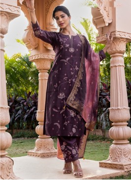 Purple Color Cotton Salwar Kameez With Pant