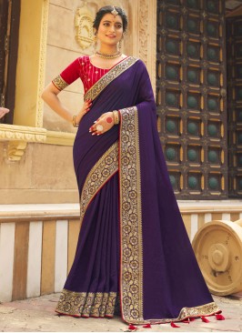 Festive Wear Dark Violet Artificial Silk Saree