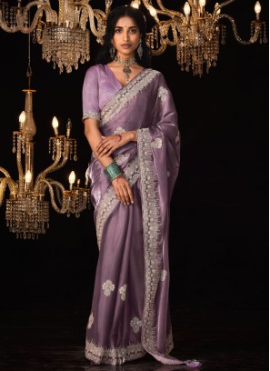 Lavender Embroidered Classic Saree