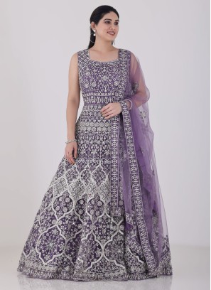Purple Embroidered Gown With Dupatta