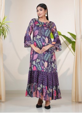 Purple Fancy Print A-Line Kurti For Women