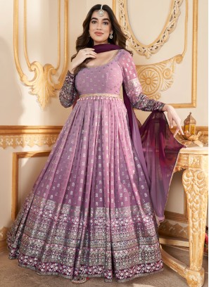 Lilac Georgette Trendy Anarkali Suit With Dupatta