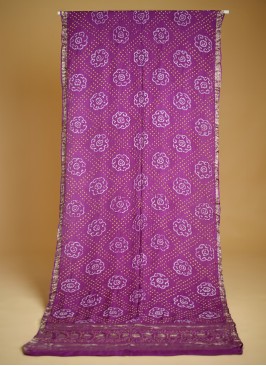 Purple Gajji Silk Saree With Bandhani Work