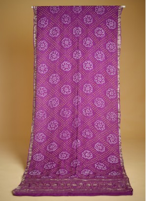 Purple Gajji Silk Saree With Bandhani Work