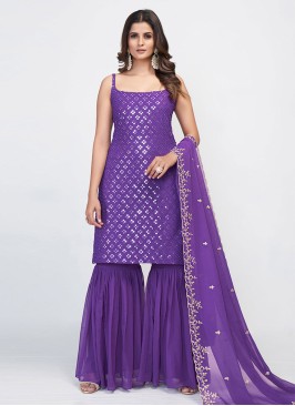 Georgette Lilac Gharara Suit With Dupatta