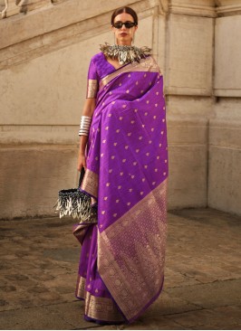 Purple Handloom Silk Designer Saree