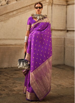 Purple Handloom Silk Designer Saree