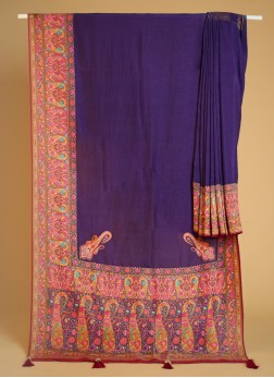 Purple Pashmina Silk Saree With Weaving Work