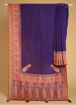 Purple Pashmina Silk Saree With Weaving Work