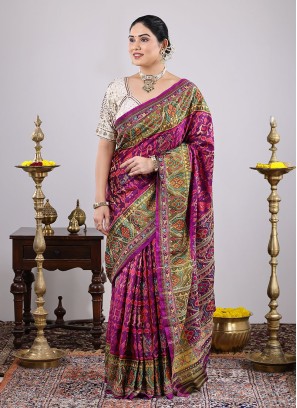 Purple Patola Woven Saree In Pure Silk