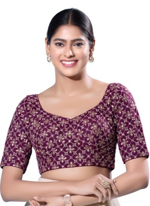 Purple Readymade Blouse In Silk With Embroidery