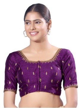 Purple Readymade Blouse With Zari Work