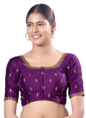 Purple Readymade Blouse With Zari Work