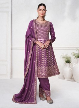 Purple Sequins Embroidered Silk Salwar Suit