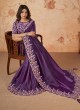 Purple Embroidered Wedding Wear Saree