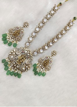 Radha Krishna Motif Gold Finish Long Necklace Set