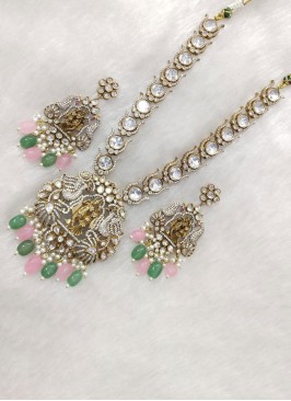 Radha Krishna Motif Long Necklace And Earring Set
