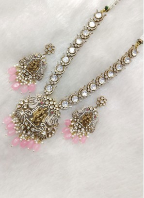 Radha Krishna Motif Long Necklace Set With Earrings