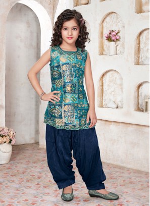 Rama Blue Salwar Style Suit In Silk