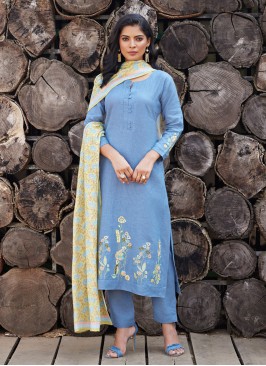 Rama Color Linen Fabric Pant Style Salwar Suit