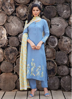 Rama Color Linen Fabric Pant Style Salwar Suit