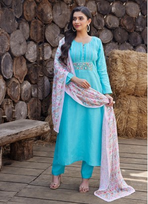Rama Color Linen Fabric Pant Style Salwar Suit