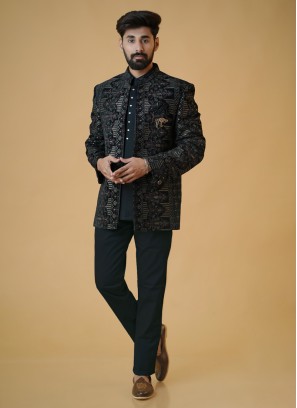Rama Green Jodhpuri Suit Imported Fabric