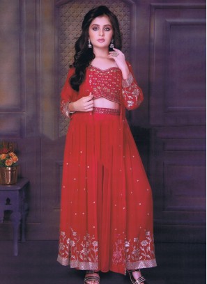 Rani Chiffon Indowestern Palazzo Suit With Jacket