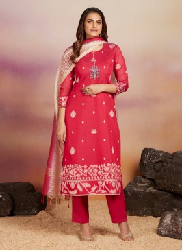 Rani Color Readymade Suit With Silk Dupatta