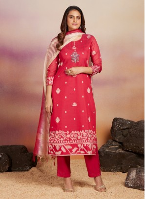 Rani Color Readymade Suit With Silk Dupatta