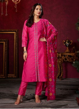 Rani Color Silk Kurti Set With Dupatta