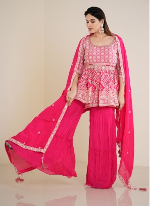 Rani Embroidered Gharara Suit With Peplum Kurti