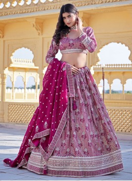 Rani Lehenga Choli In Silk With Sequins Embroidered Work