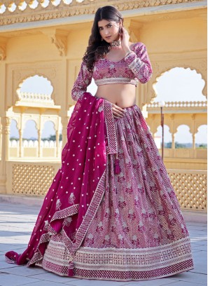 Rani Lehenga Choli In Silk With Sequins Embroidered Work