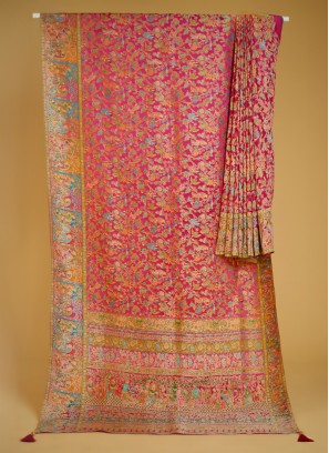 Rani Pashmina Silk Saree With Woven Work