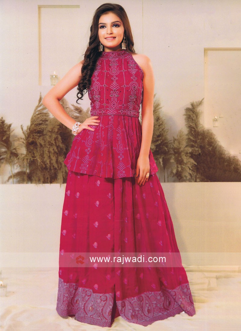 Rani Pink Color Sequins With Embroidery Work Rajwadi Sana Si