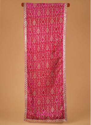 Rani Velvet Dupatta With Thread Embroidered