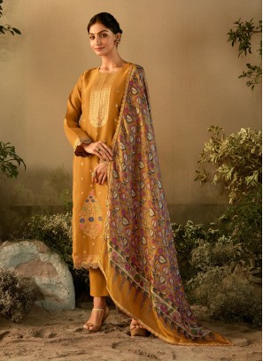 Mustard Yellow Tissue Silk Dress Material